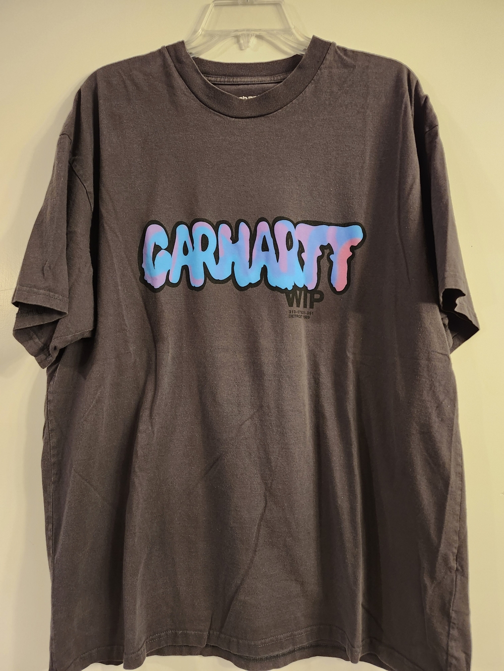 Carhartt WIP Men's Graphic Tee - Charcoal with Blue-Pink Logo Drip Limited Editi